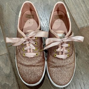 Kate Spade Keds in rose gold glitter, size 6